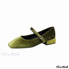 Olivia Mark - Suede Ballet Flats with Square Toe, Ballet Chunky Heels Mary Jane Shoes Green Ballet Shoes, Green Velvet Shoes, Velvet Ballet Flats, Mary Jane Ballet Flats, Rough Heels, Suede Ballet Flats, Velvet Shoes, Green Heels, Ballet Fashion