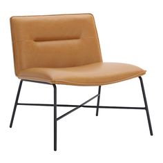 a tan leather chair with black metal legs