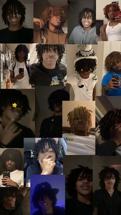 a collage of people with different hair styles and colors, all looking at their cell phones