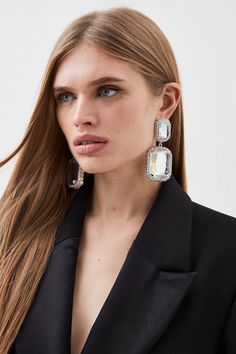 Add A Bold Accessory To A Glamorous Look To Ensure All Eyes Are On You. Make An All-Black Ensemble Pop With These Crystal-Embellished Gemstone Earrings. Pair It With A Tailored Suit For A Modern Yet Elegant Twist.Style: Earringsdesign: Plainfabric: Metalthis Is A Limited Edition Piece, Created As One Of Just 150 Styles. Diamond Chandelier Earrings For Party, Glamorous Diamond Crystal Earrings For Evening, Glamorous Diamond Earrings For Formal Events, Glamorous Jeweled Bridal Earrings For Party, Luxury Crystal Drop Earrings For Statement Jewelry, Diamond Jeweled Earrings For Party, Party Sparkling Drop Diamond Earrings, Glamorous Crystal Earrings With Sparkling Stones, Glamorous Diamond Crystal Earrings For Party