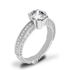 a white gold engagement ring with diamonds on it