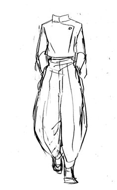 a black and white drawing of a person wearing pants