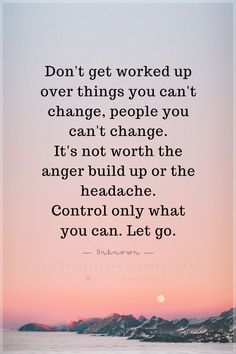 Quotes Don't get worked up over things you can't change, people you can't change. It's not worth the anger build up or the headache. Control only what you can. Let go. Never Change Quotes, Cant Change People, People Dont Change, Control Quotes, Anger Quotes, How To Control Anger, Go For It Quotes