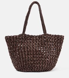 Estelle crochet tote bag in brown - The Row | Mytheresa Bold Gold Jewelry, The Row Bag, Raffia Tote Bag, Bridal Bag, Red Accessories, Spring Bags, Crochet Tote Bag, Raffia Bag, Crochet Tote