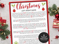 printable christmas left right gift game Christmas Left Right Game, Pass The Parcel Game, Kids Christmas Activity, Christmas Pictionary, Left Right Game, Pass The Parcel, Christmas Word Scramble, Party Games Printable, Christmas Bingo