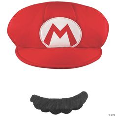 A must-have for Super Mario costumes, this accessory kit includes the crime fighter's signature mustache and big red cap. Rock this with a red tee and some overalls and you'll be ready to run, jump and punch bricks all Halloween long! Wait a minute…leave that last one to the video game Mario. One size fits most adults. ™ & © Nintendo. Mario Cap, Mustache Costume, Super Mario Hat, Super Mario Costumes, Mario Hat, Mario Costume, Child Hat, Mascaras Halloween, Mario Birthday