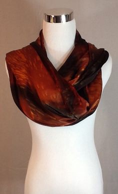 Hand painted silk scarf brown and burnt orange elegant Charmeuse 14"x72" Made to order, shades of br Silk Scarf Painting, Hand Painted Silk Scarf, Silk Art, Painted Silk, Mild Shampoo, Brown Silk, Shades Of Brown, Hand Painted Silk, Silk Wool