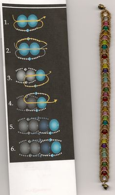 a beaded necklace with beads on it next to a piece of paper that has an image of different shapes and sizes