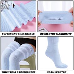 Plus Size Womens Thigh High Socks- Baby Blue & White Casual Blue Stretch Stockings, Non-slip Blue Socks For Winter, Casual Blue Thigh High Stockings, Casual Blue Thigh-high Stockings, Stretch Socks For School In Winter, Blue Knee-high Leg Warmers For Winter, Fitted Blue Knee-high Socks For Winter, Casual Blue Hosiery For Winter, Casual Blue Winter Hosiery