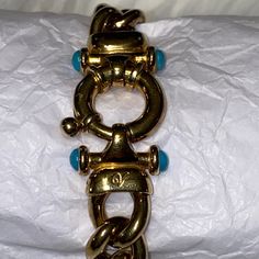 This Is A Really Beautiful Piece. Vintage I Believe. Very Heavy, Close To 1/4” Wide And Right At 7” Long It Is Made Of Solid Sterling Silver In A Heavy Gold Plate With Turquoise Accent Stones On Each End. It’s Really Stunning. Turquoise Accents, Sterling Bracelets, Blue Gold, Vintage Gold, Womens Jewelry Bracelets, Accent Colors, Vintage Ladies, Gold Jewelry, Vintage Jewelry