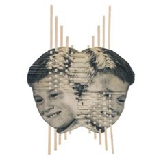 a collage of two young boys with their faces made out of squares and sticks