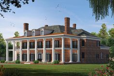 an artist's rendering of a large brick house in the middle of a park