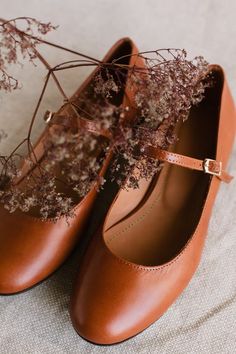 Mary-jane Cognac Brown Genuine Leather Shoes Flat Shoes - Etsy Netherlands Brown Wedding Shoes Women, Brown Leather Mary Janes, Brown Ballet Flats With Rubber Sole, Brown Ballet Flats With Rubber Sole, Round Toe, Brown Flat Heel Mary Janes, Spring Brown Mary Janes With Low Heel, Brown Low Heel Mary Janes For Spring, Brown Flat Mary Janes With Leather Sole, Elegant Brown Closed Toe Mary Janes