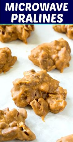 some cookies with peanut butter on top and the words microwave pralies above them