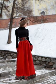 Long Wool Skirt, Warm Skirts, Royal Ball, Womens Skirts, Medieval Clothing, Red Skirt, Winter Skirt, Russian Fashion, Wool Skirt