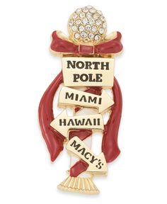 a pin with the words north pole, miami, and macy's on it