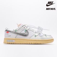 Off-White x Nike SB Dunk Low 'Lot 01 of 50' White Metallic Silver-DM1602-111-Sale Online Nike Dunk Low Disrupt Sea Glass White, Nike Off White Dunk Low, Off White Dunks, Nike Dunk Low Off White, Off White X Nike, Nite Jogger, White Jordans, Pretty Shoes Sneakers, Nike Sb Dunk Low