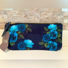 New With Tags, J Jill Navy Blue Floral Clutch. Zippered, Black Interior. Brand New, But One Silver Mark Inside. Blue Pouch Wallet, Blue Pouch Wallet For Personal Use, Blue Pouch Wallet With Zipper, Blue Clutch With Zipper Pouch For Daily Use, Blue Zipper Pouch Clutch For Daily Use, Blue Wallets With Zipper Pouch, Blue Wallet With Zipper Pouch, Rectangular Blue Coin Purse, Blue Clutch Cosmetic Bag With Zipper