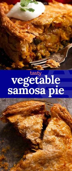 an image of vegetable samosa pie with text overlay