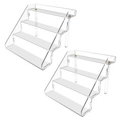 two clear shelves with one shelf on each side