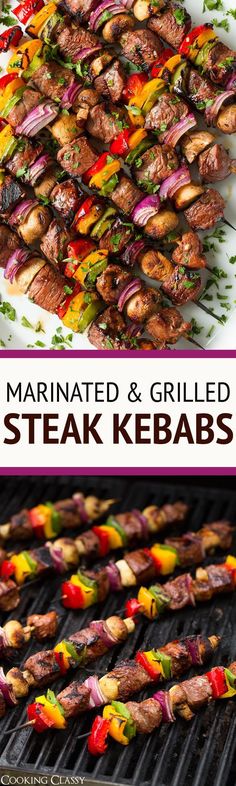 grilled steak kebabs with marinated and grilled meat