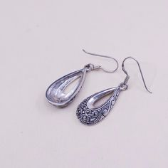 Vintage Sterling silver handmade earrings, 925 teardrop with marcasite, stamped 925 Silver Teardrop Earrings With Oxidized Finish As Gift, Silver Oxidized Teardrop Earrings, Sterling Silver Filigree Teardrop Earrings, Handmade Silver Ornate Teardrop Earrings, Ornate Handmade Silver Teardrop Earrings, Handmade Silver Teardrop Earrings Vintage Style, Vintage Silver Teardrop Earrings, Handmade Ornate Silver Teardrop Earrings, Vintage Silver Teardrop Pierced Earrings