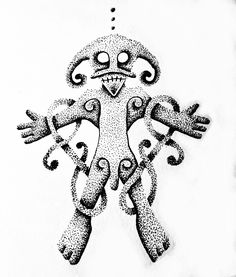 a black and white drawing of a person with many hands on his chest, in the shape of a bird