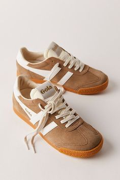 Gola Elan Sneakers Brown Low-top Sneakers With Contrasting Heel Counter, Low-top Brown Sneakers With Contrasting Heel Counter, High-top Suede Sneakers With Gum Sole, Classic Suede Sneakers With Speckled Midsole, Retro Low-top Suede Sneakers, Retro Suede Sneakers With Rubber Sole, Fall Coastal Grandmother, Coastal Grandmother Outfits, Gola Sneakers