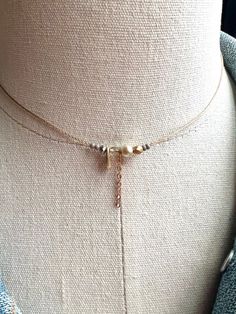 "So dainty and pretty. Features tiny glass beads, crystal bead, brass charms, rose gold chain, light beige nylon cord. The necklace is 14\" in length. If you would like 2\" extension just let me know in note to seller at checkout. The necklace will be gift boxed." Adjustable Delicate Chain Choker, Dainty Double Strand Charm Necklaces With Adjustable Fit, Dainty Handmade Choker For Everyday, Dainty Choker Necklace With Tiny Beads, Dainty Handmade Everyday Choker, Delicate Adjustable Necklaces For Layering, Adjustable Delicate Crystal Necklace, Adjustable Dainty Necklaces For Layering, Delicate Jewelry With Tiny Beads For Layering