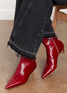 Red Leather Ankle Boots – Mint Velvet Red Heels Boots, Red Heel Boots, Heels Boots Outfit, Red Kitten Heels, Pointed Boots, Kitten Heel Boots, Red Boots, Low Boots, Mint Velvet