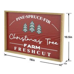 christmas tree farm freshcut sign with pine - spruce firs on red wood