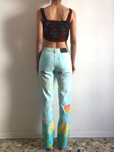 90's Roberto Cavalli Sky Blue Floral Stretch Skinny Jeans - Etsy 90s High Waist Blue Flare Jeans, Blue Cotton Y2k Flare Jeans, Y2k Style Blue Cotton Flare Jeans, Blue Y2k Style Cotton Flare Jeans, Blue Mid-rise Flare Jeans For Summer, Blue Y2k Jeans For Spring, Fitted Straight Leg Jeans For Summer, Retro Cotton Jeans For Spring, Y2k Summer Jeans With Five Pockets