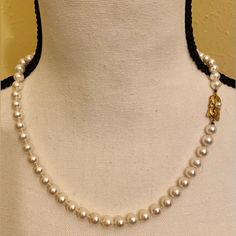 Mikimoto Akoya Pearl Necklace; 18k Gold; 18” Length; Perfect Pearls From The World’s Finest Pearl Connoisseur; These Are The Best Of The Best Of Mikimoto Pearls. Pearls Are 7 Mm. Pristine Condition; Smoke Free Home. *These Are Absolutely Beautiful, I Really Hate To Part With Them. The Person That Gave Me These Are So Toxic, That My Disgust Is Your Gain. I Had Them Cleaned, All Bad Karma Was Erased. They Are Ready For A Brand New Start For Someone. They Are Too Beautiful Not To Be Worn And Enjoye Classic White 14k Gold Necklace, Formal White 14k Gold Necklace, Fine Jewelry White Pearl Necklace In 14k Gold, White Pearl Necklace In 14k Gold, Luxury White Necklace With Sterling Silver Clasp, White High Luster Fine Jewelry Necklace, White 14k Gold Pearl Necklace, White Single Strand 14k Gold Necklace, White High Luster Necklace For Anniversary