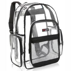 Clear Transparent PVC School Backpack with Black Trim - MyGift Black Backpack School, Clear Backpacks, Clear Backpack, Kids School Backpack, Backpack For Teens, Outdoor Backpacks, Transparent Bag, Outdoor Bag, Waterproof Backpack