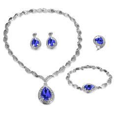 PRICES MAY VARY. ♥Are you looking for elegant royal blue necklace jewelry set? This Shinning Necklace Crystal Jewelry Set Includes Necklace Earrings Bracelet and Ring, it will give you confidence, show your elegant and attract more attention. ♥ UNIQUE DESIGN: Design with a tradrop shape for this necklace set, beautiful shiny Gold Tone metal, Smooth And Comfortable To Wear. This jewellery set is vivid and shinning. It is a great costume jewelry for bridal, wedding, celebration, party,holiday and Brides Party, Teardrop Jewelry, Rhinestone Statement Necklace, Crystal Statement Necklace, Crystal Jewelry Sets, Rhinestone Wedding, Necklace Crystal, Black Jewelry, Jewellery Set