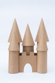 a cardboard castle made to look like it has three towers