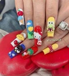 Keroppi Nails, Charm Nails, Gel Toe Nails, Nail Tattoo, Bling Acrylic Nails, Acrylic Nails Coffin Short, Hot Nails, Nail Charms