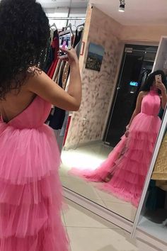 Pink Backless Gown For Prom Season, Pink Backless Gown For Prom, Tiered Evening Dress For Wedding And Prom Season, Tiered Evening Dress For Wedding In Prom Season, Pink Long Prom Dresses, Prom Dresses Backless, Dress With Layers, Prom Dresses Long Pink, Princess Prom Dresses