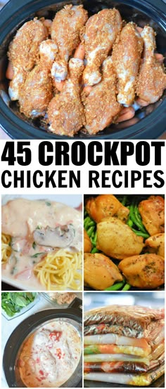 crockpot chicken recipe collage with the words, 45 crockpot chicken recipes