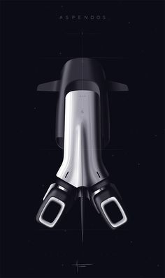 an overhead view of the front end of a futuristic vehicle in black and white, with text above it that reads ascendos