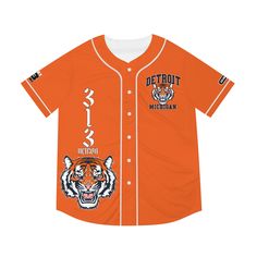 an orange baseball jersey with tigers on it