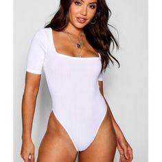 Boohoo Short Sleeve Bodysuit In Size 24. Square Neck, Wide Rib, White. Brand New. Smoke Free Home Bin F Trendy White Fitted Short Sleeve Bodysuit, White Fitted Short Sleeve Bodysuit, Trendy White Short Sleeve Bodysuit For Summer, Fitted White Short Sleeve Bodysuit For Summer, White Fitted Short Sleeve Bodysuit For Summer, Trendy White Short Sleeve Bodysuit, Womens Leotards, Scoop Neck Bodysuit, Latest Tops