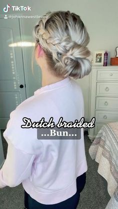 Diy Braided Updo Tutorials, Dutch Braid Into Messy Bun, Easy Braid And Bun Hairstyles, Cute Hairstyles Buns And Braids, Dutch Braided Bun, Low Messy Bun With Braid, Braided Hairstyles Updo Simple, Braided Hairstyles Into A Bun, Bun With Braid Tutorial