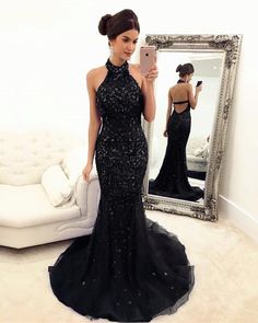 Black-Mermaid-Dress Purple Mermaid Prom Dress, Prom Dress Halter, Ball Dance, Halter Evening Dress, Halter Prom Dresses, Black Mermaid, Bond Girls, Evening Dress Floor Length, Dresses Mermaid