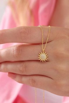 ♥This 925 sterling silver necklace, gold plated for a touch of shine, is perfect for those who love a minimalist style. With the sun pendant are just very fun, elegant and unique piece that's sure to stand out. This celestial sun pendant is a great spiritual gift. The chain size is adjustable, so it fits just right for anyone. Their minimalist nature complements nearly any outfit. ♥These minimalist necklaces are great gift for women, perfect gift for girlfriend, mom or daughter.  Suitable for Va Elegant Starburst Jewelry As Gift, Elegant Starburst Jewelry Gift, Gold Starburst Necklace For Gift, Elegant Starburst Necklaces For Gifts, Yellow Gold Starburst Necklace As Gift, Yellow Gold Starburst Necklace For Gift, Gold Starburst Jewelry For Gifts, Starburst Fine Jewelry Necklace As Gift, Starburst Fine Jewelry Necklace For Gift