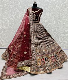 Various Sequins and Multi Thread fancy work Designer Lehengacholi  Code : A2296 Lehenga :  Fabric - velvet  Work - 8mm and 3mm sequins              Dori work              Zari work              Thread work Size - free size up to 42 Stitching - standard cancan and canvas attached  Blouse :  Fabric - velvet  Work - same as lehenga  Size - 1.2 Meter unstitched  Backside - yes work is there  Dupatta :  Fabric - softnet  Work - four side lace and butti work  Size - 2.5 meter long  Weight - 5kg Approx Wedding Chaniya Choli, Dori Work, Lehenga Fabric, Zari Work, Chaniya Choli, Bride Wear, Thread Work, Blouse Fabric, Lehenga Choli