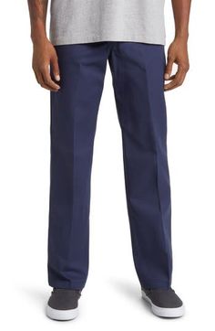 Cut from the brand's signature workwear twill, these wrinkle- and stain-resistant pants feature a relaxed fit and slightly tapered legs for a timeless look. 32" inseam; 18" leg opening; 11" front rise; 14" back rise (size 32) 65% polyester, 35% cotton Machine wash, tumble dry Imported Straight Cotton Work Pants With Belt Loops, Chino Cotton Twill Work Pants With Straight Hem, Straight Fit Cotton Work Trousers, Relaxed Fit Work Pants With Welt Pockets, Relaxed Fit Work Pants With Straight Hem, Straight Fit Cotton Work Pants With Tapered Leg, Classic Solid Work Pants With Side Pockets, Straight Cotton Work Pants With Pockets, Chino Cotton Twill Straight Leg Work Pants