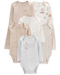 Multi Baby 6-Pack Long-Sleeve Bodysuits | oshkosh.com Carters Baby Clothes, Carters Size Chart, Free Jeans, Carters Baby Boys, Healthy And Happy, Carters Baby, One Piece Outfit, Baby Essentials, Shop Clothing