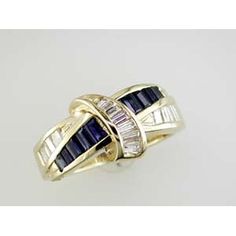 Royal 14K Yellow Gold Sapphire & Diamond Baguette Ring - 1.55 Carat Total Gem Weight Luxury Rectangular Yellow Gold Sapphire Ring, Baguette Diamond Rings, Baguette Diamonds, Sapphire Diamond Ring, Baguette Cut Diamond, Royal Jewelry, Rings Cool, Sapphire Stone, Baguette Cut