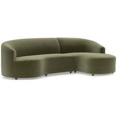 the curved sectional sofa is made from green fabric